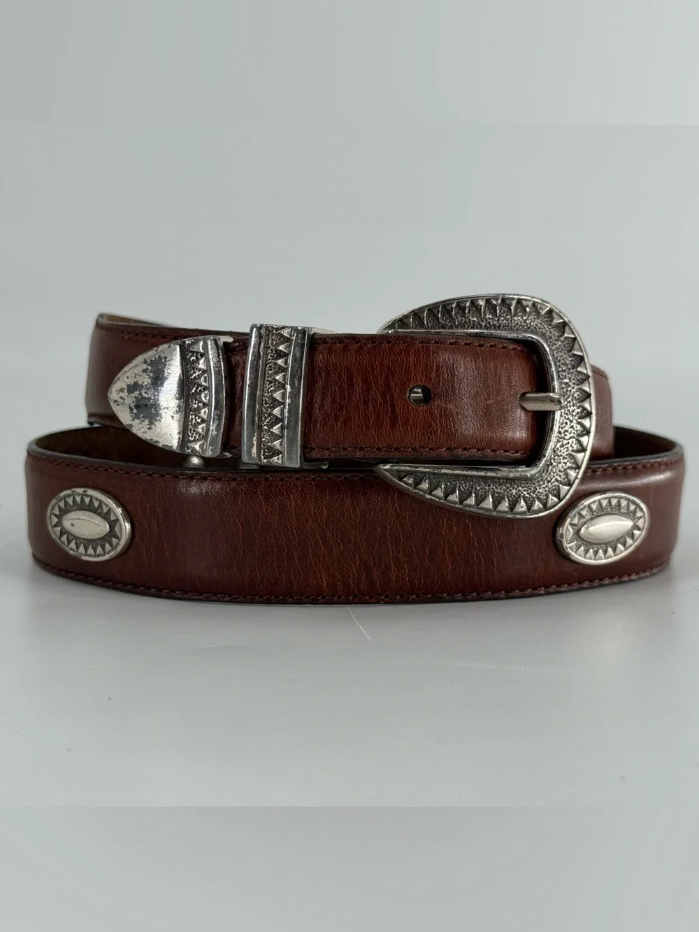 Greg Norman Vintage‎ Brown Leather Medallion Belt 32